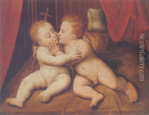 The Infant Christ With Saint John The Baptist Oil Painting - Joos Van Cleve