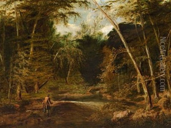 English River Landscape With Anglers Oil Painting - Edmund John Niemann