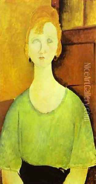 Girl In A Green Blouse Oil Painting - Amedeo Modigliani