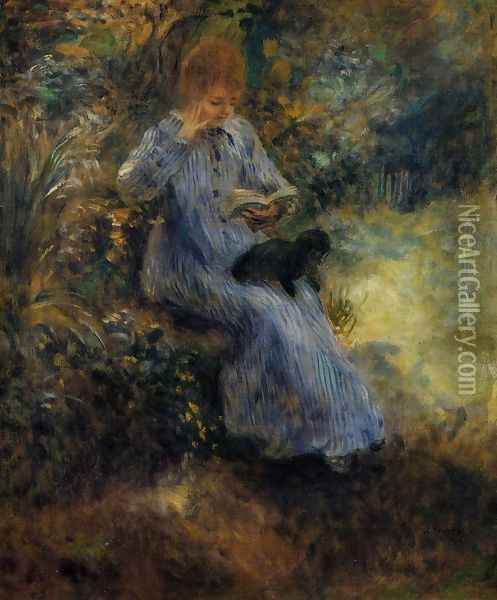 Woman With A Black Dog Oil Painting - Pierre Auguste Renoir