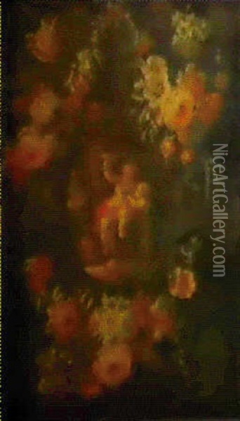 Scena Bacchica Entro Natura Morta Di Fiori Oil Painting - Jan Van Balen