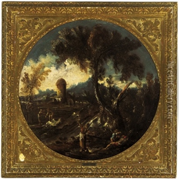 Monaci In Un Paesaggio Tempestoso (+ Figure Presso Un Torrente; Pair) Oil Painting - Alessandro Magnasco