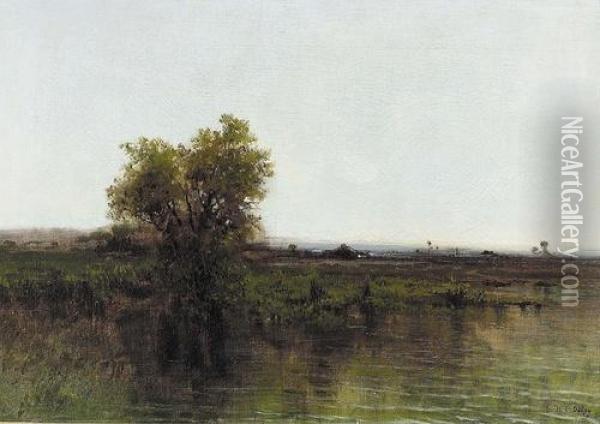 Moorlandschaft Mit Baumgruppe. Oil Painting - Hippolyte Camille Delpy