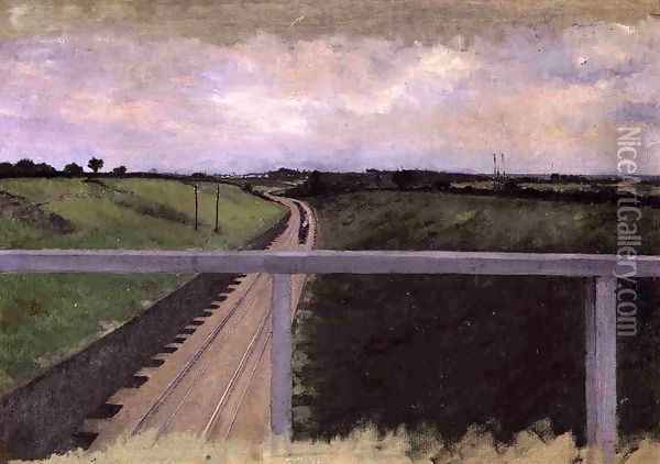 Landscape With Railway Tracks Oil Painting - Gustave Caillebotte