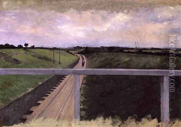 Landscape With Railway Tracks Oil Painting - Gustave Caillebotte