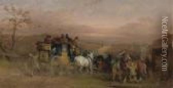 A Coach And Four At A Blacksmiths Oil Painting - William Joseph Shayer
