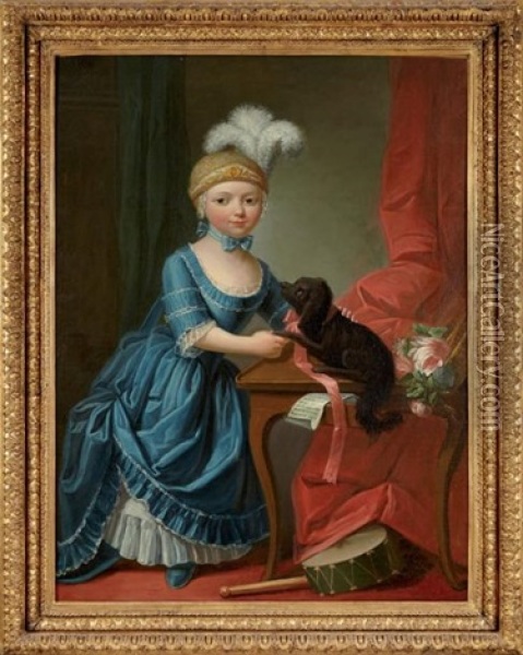 Jeune Fille Et Son Chien Oil Painting - Francois Hubert Drouais