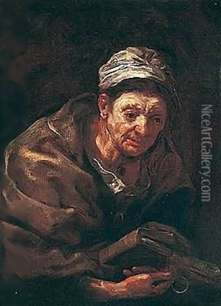 Study Of An Old Woman, Holding A Book Oil Painting - Bernardo Keilhau