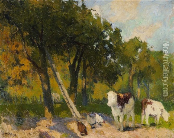 Poules Et Vaches Au Verger Oil Painting - Marcel Couchaux