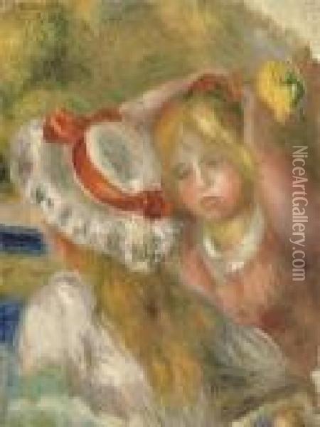 Chapeau Au Ruban Rouge Oil Painting - Pierre Auguste Renoir