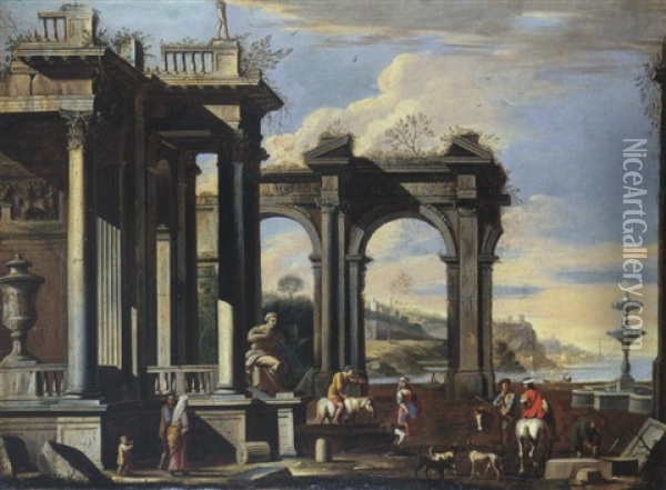 Romische Ruinen An Einem Hafen Oil Painting - Johann Anton Eismann