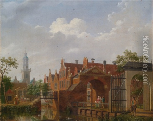 Blick Auf Die Gemeinde Purmerend In Nordholland, Der Torbogen Tragt Oben Das Datum 1789 Oil Painting - Isaac Ouwater