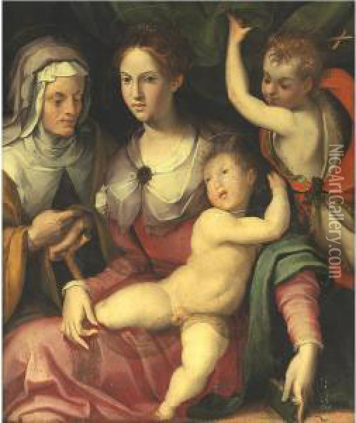 Madonna And Child With St. John The Baptist And St. Anne Oil Painting - Carlo Portelli da Loro