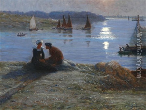 Romance Au Clair De Lune Oil Painting - Alfred Guillou