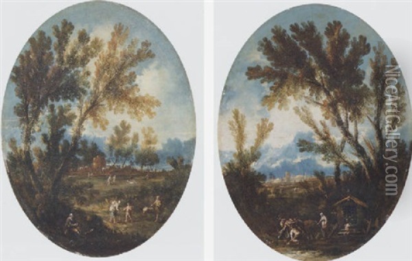 A Wooded Landscape With Peasants On A Track Oil Painting - Alessandro Magnasco