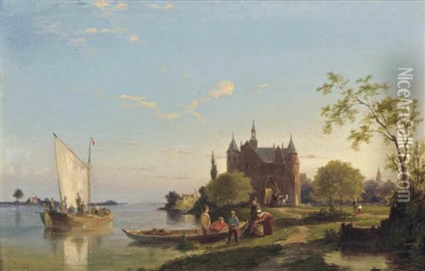 Fishermen On The River Oil Painting - Pieter Cornelis Dommershuijzen