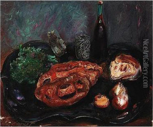 Still Life With Bread And Onions Oil Painting - Boris Dimitrevich Grigoriev