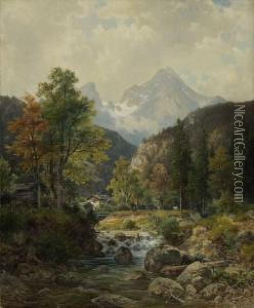 Bei Berchtesgaden. Oil Painting - Ludwig Skell