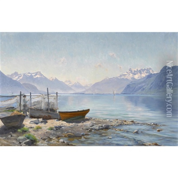 Lac Leman Pres De Vevey Oil Painting - Fritz Huguenin