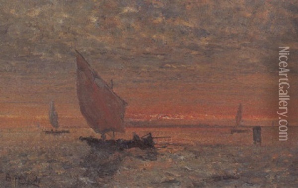Venezia, Tramonto In Laguna Oil Painting - Beppe Ciardi