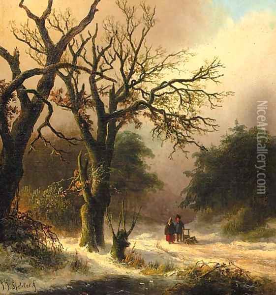 Travellers in a winter forest Oil Painting - Jan Jacob Spohler