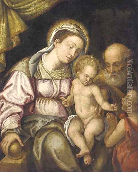 The Holy Family with the Infant Saint John the Baptist Oil Painting - Tiziano Vecellio (Titian)