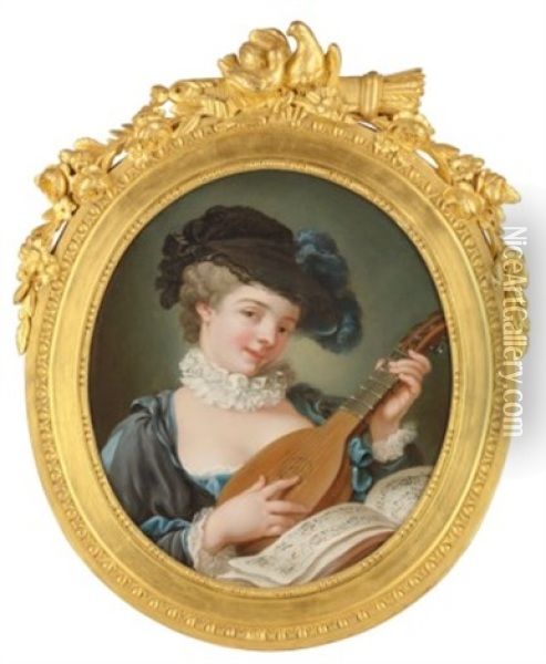 A Courtesan With A Lute Oil Painting - Jean Baptiste Henri Deshays