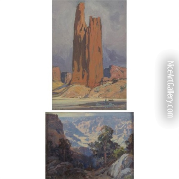 Grand Canyon (+ The Monument, Canyon De Chelly; 2 Works) Oil Painting - Carl Oscar Borg