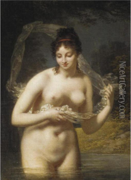 Nude In A Lake Oil Painting - Jacques Antoine Vallin