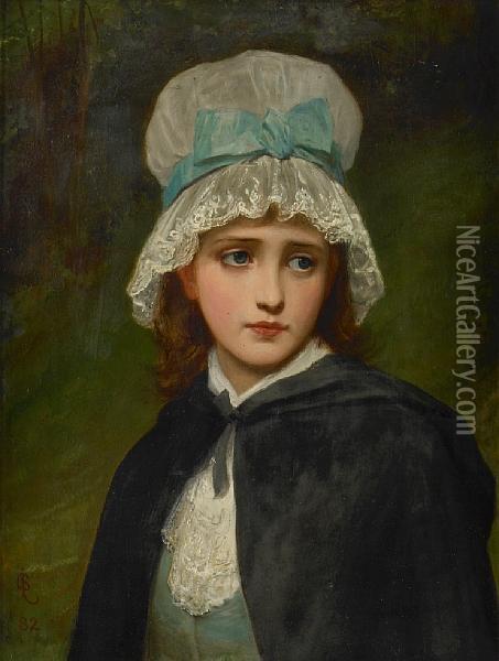 A Portrait Of A Young Girl With A Blue Bow Oil Painting - Charles Sillem Lidderdale