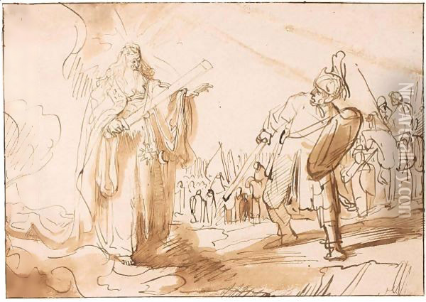 The Messenger Of God Appearing To Joshua (Josh. 513-15) Oil Painting - Ferdinand Bol