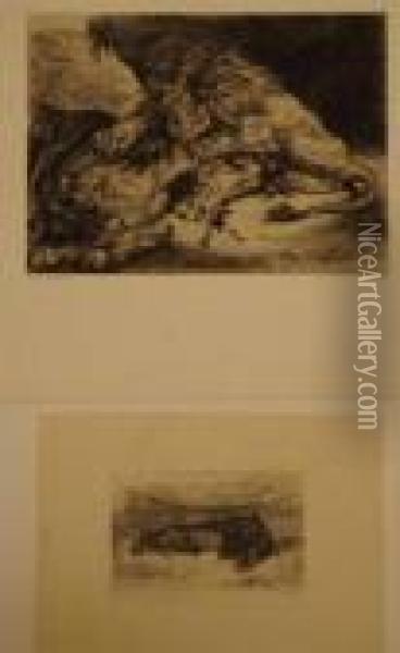 Lion Devorant Un Cheval Oil Painting - Eugene Delacroix