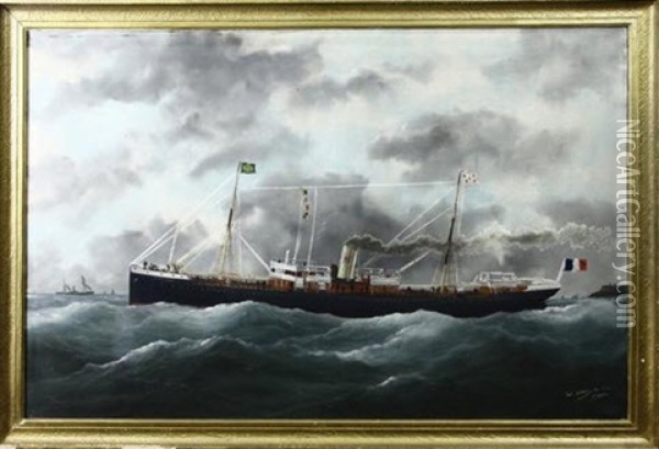 Le Yacht Paranagua Battant Pavillon Francais Oil Painting - Marie-Edouard Adam