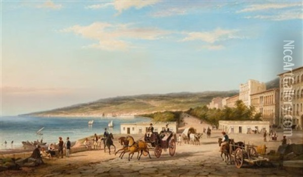 Coastal Street Scene Oil Painting - Cornelis Christiaan Dommelshuizen