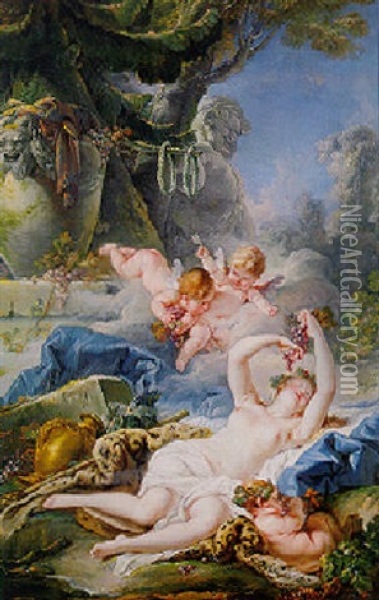 Erigone In A Fantastic Landscape With Four Putti Oil Painting - Jean Baptiste Henri Deshays