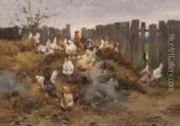 Chicken Run Oil Painting - Geza Vastagh