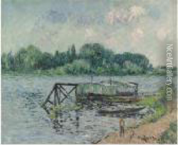 Bateaux Lavoir Sur La Seine A Herblay Oil Painting - Gustave Loiseau