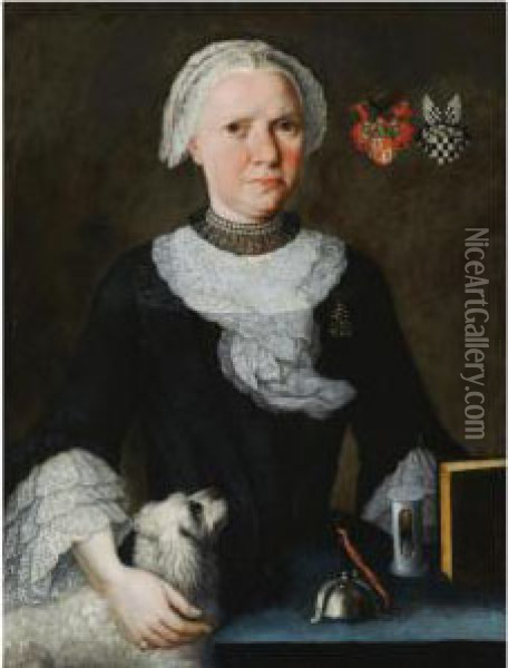Portrait Of Maria Francisca Elisabeth Von Thurn Und Valsassina-vonbaden Mittib, Seated Half-length, Behind A Table With A Dog Oil Painting - Martin Leon Zeuger Zuger