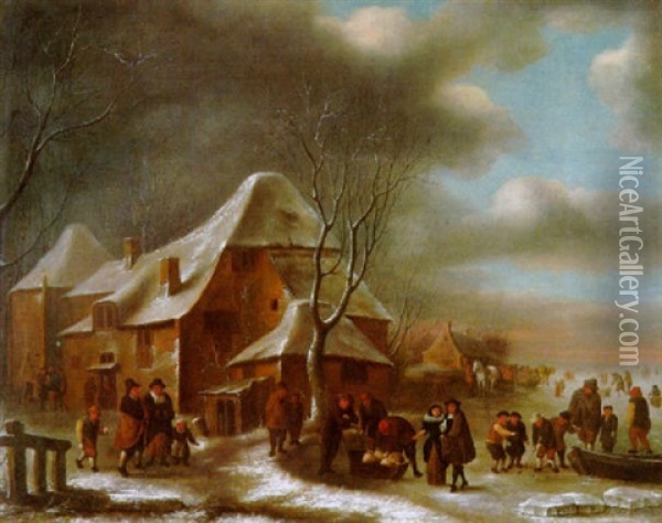 Winterliche Dorfszene Oil Painting - Nicolaes Molenaer