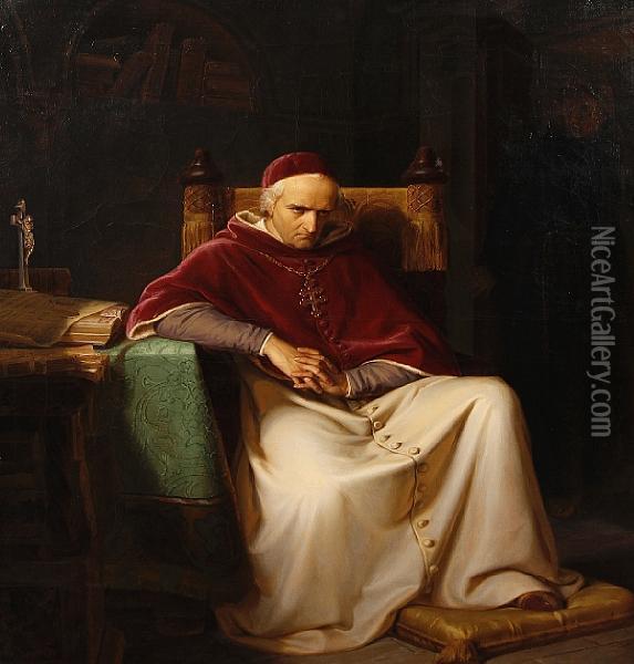 The Cardinal's Study Oil Painting - Julius Friedrich A. Schrader