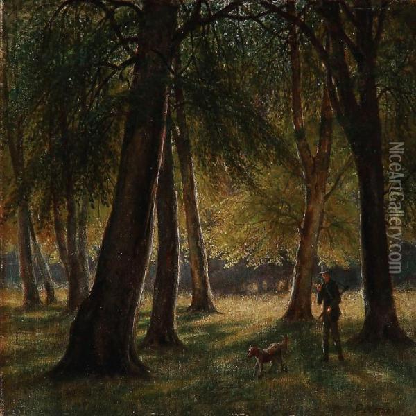 A Hunter With His Dog In The Woods Oil Painting - David Monies