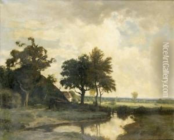 Landschaft Mit Teich Und Gehoft. Oil Painting - Otto Frolicher