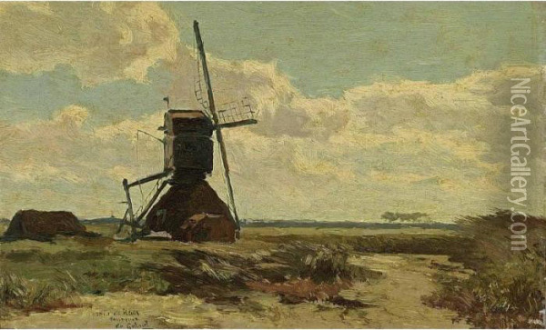 A Windmill In A Polder Landscape Oil Painting - Paul Joseph Constantine Gabriel