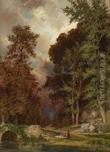 Waldlandschaft Mit Ruinen Oil Painting - Ernest Julius Preyer