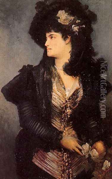 Portrait Of A Lady Oil Painting - Hans Makart