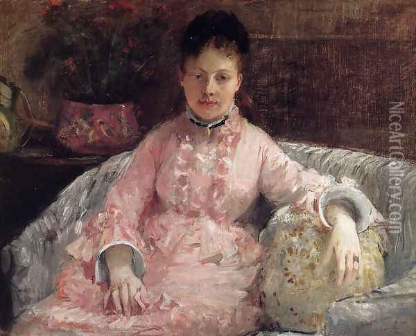 The Pink Dress Aka Poop Oil Painting - Berthe Morisot
