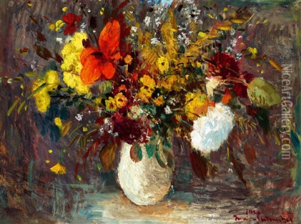 Still-life Of Flowers Oil Painting - Bela Ivanyi Gruenwald