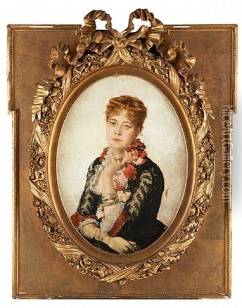 Jeune Femme A La Robe Fleurie Oil Painting - Theobald Chartran