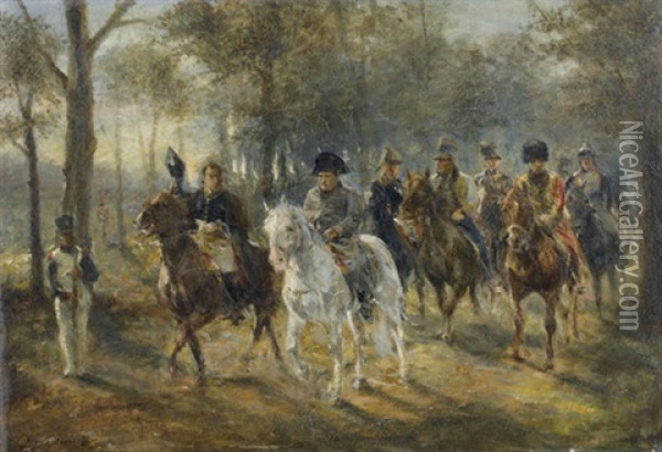 Napoleon Mit Generalstab Im Park Von Fontainebleau Oil Painting - Guido Sigriste