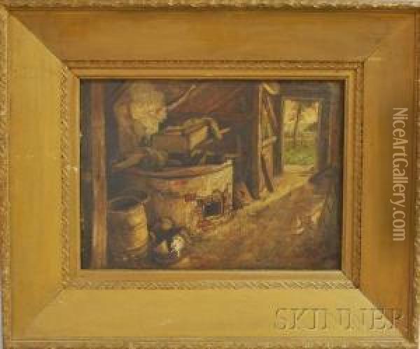 Barn Interior Oil Painting - George William Whitaker